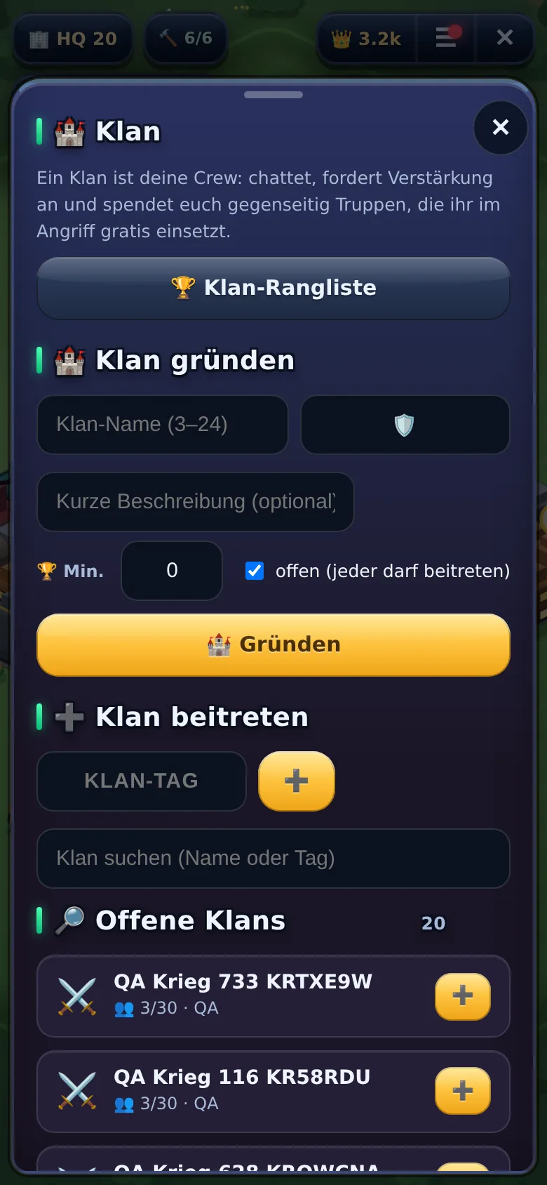 KelRaid Klan am Handy — Gruppen-Chat, Truppen-Anfrage und Verstärkungen unter Klankollegen